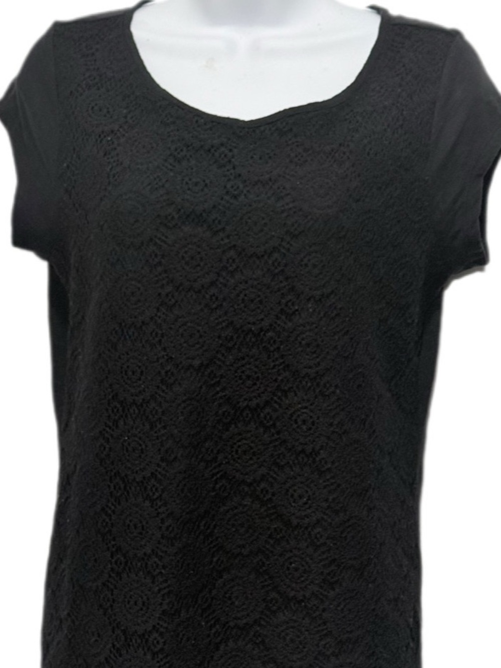 Liz Claiborne Black Embroidered Lace Overlay Short Sleeve Top Blouse Size S EUC - Picture 4 of 6